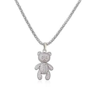 Teddy Bear Silver Crystal Chain Necklace